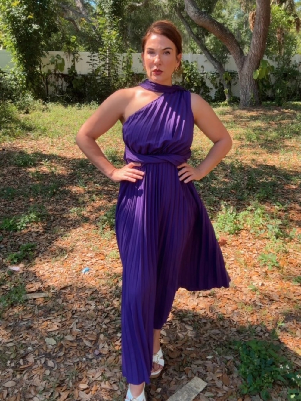 Purple One-Shoulder Pleated Maxi Dress